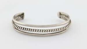 Sterling Silver Rope Design Cuff Bracelet 6 3/4" inch Adjustable